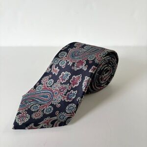 Vintage Bert Pulitzer 100% Silk Navy Paisley Tie Classic Preppy Ivy League